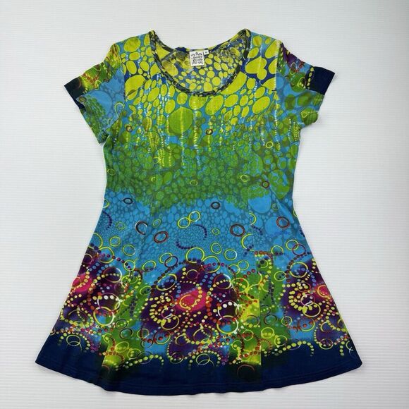 Parsley & Sage Dress Womens Medium Multicolor Bubble Print Art Boho Short Sleeve - Picture 3 of 9